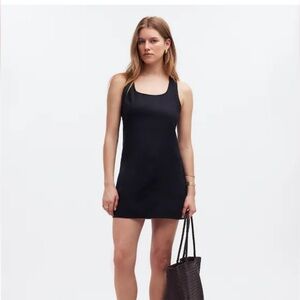 Madewell Cross-Back A-Line Mini Dress in Linen, Black, 10